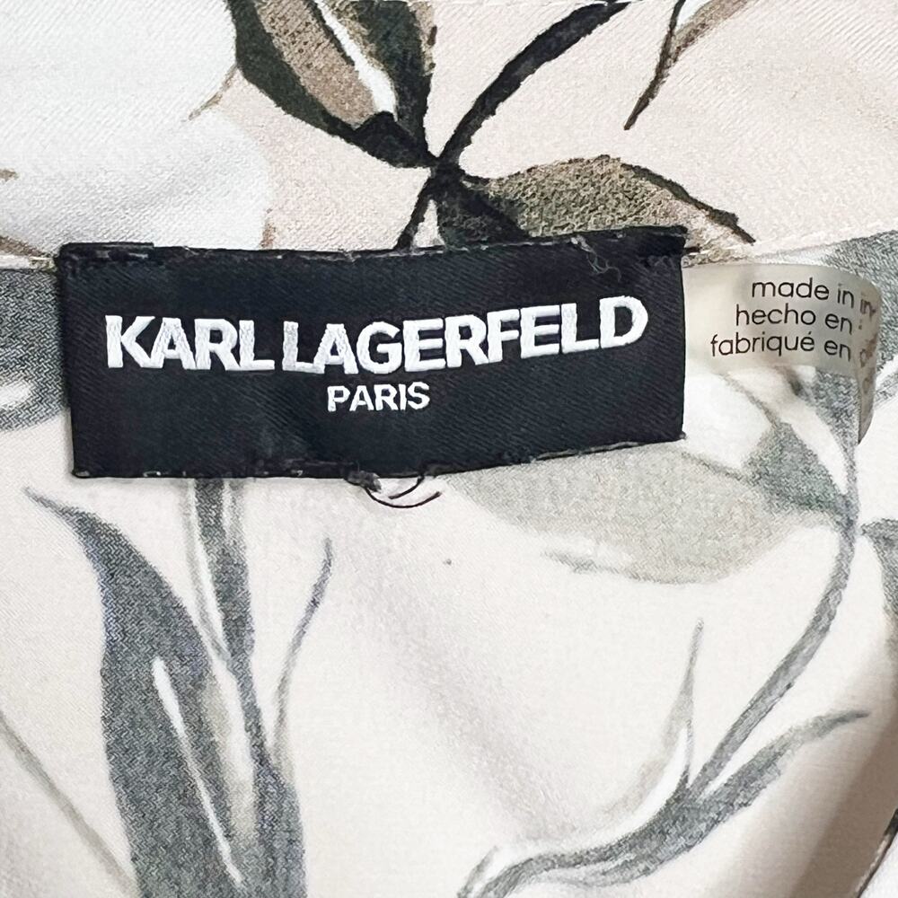 KARL LAGERFELD Vianne Floral Pleated Bow Blouse 3/4 Sleeve Cream Multi Womens L - Picture 6 of 9